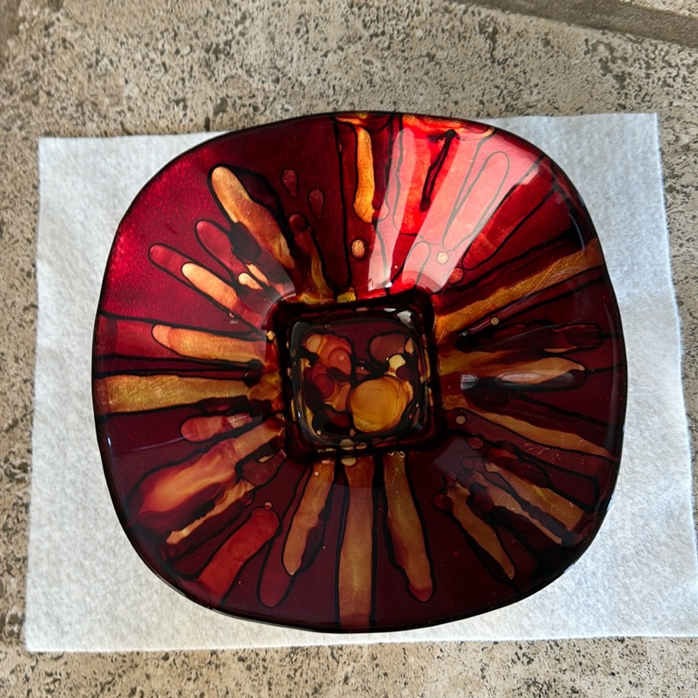 Vintage Italian Art Glass. Blood Red With Gold and orange. Gold leaf finish